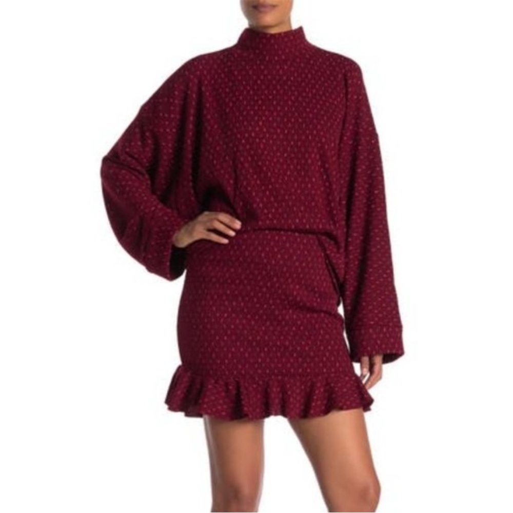 Free People Set The Mood Women's 2 Piece Printed Mock Neck Sweater & Skirt Set